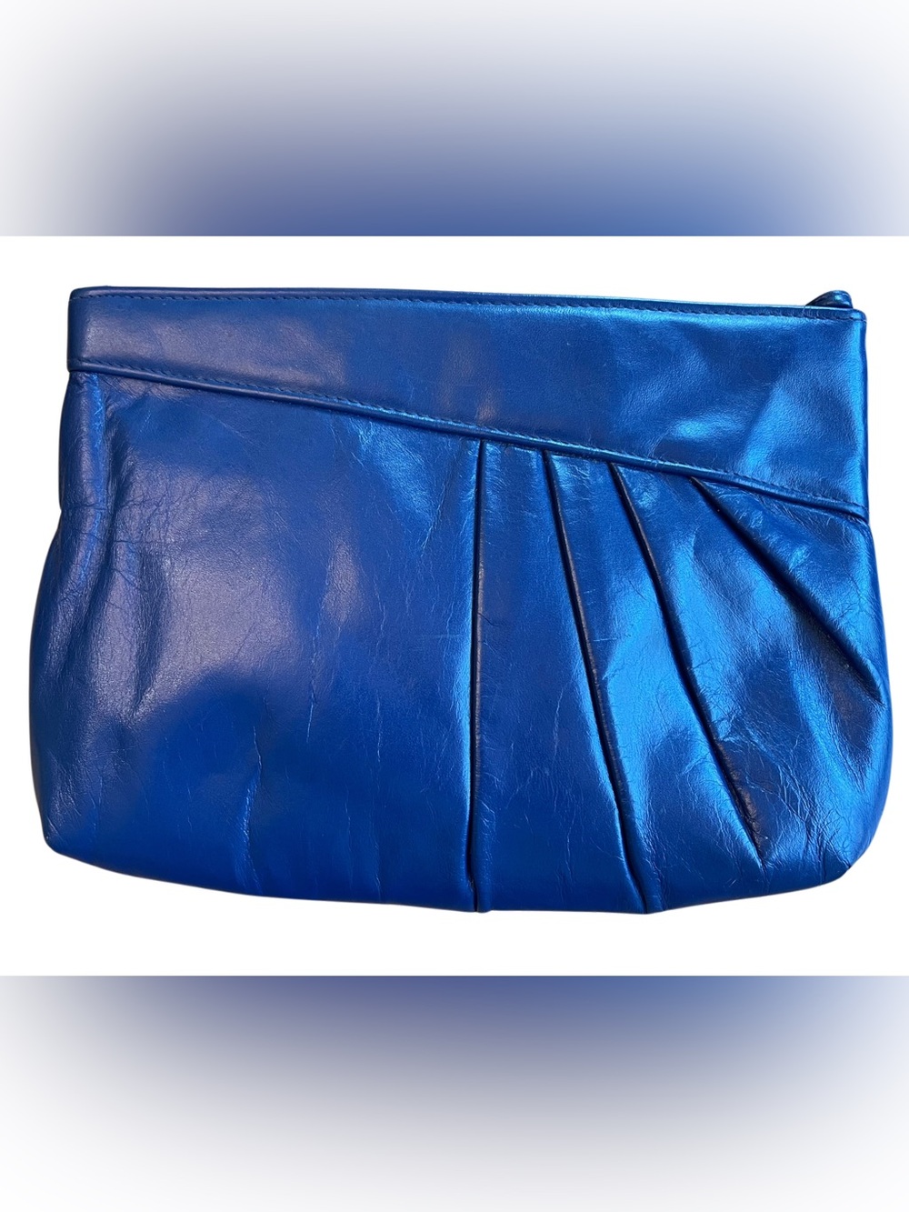 80s Pleated Leather Navy Blue Shoulder Bag/Strap Bag - Vintage Fashion Clutch